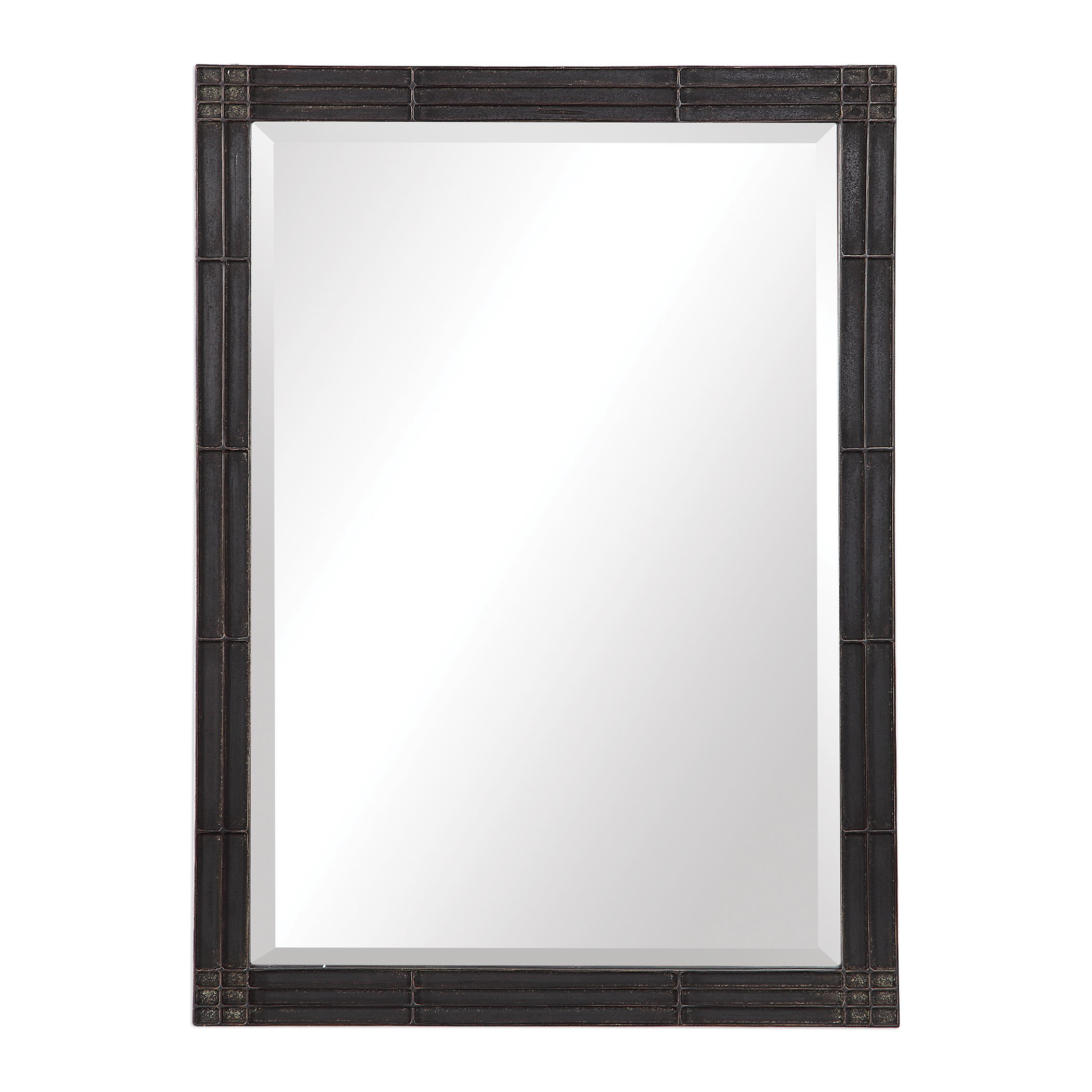 Rustic Black Silver Iron Wall Mirror 35" Geometric Vanity Metal